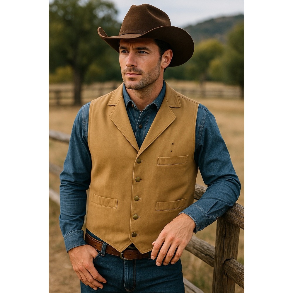 Scully Western Vest XL Tan Canvas 100% Cotton Made in USA Cowboy Badge Ready
